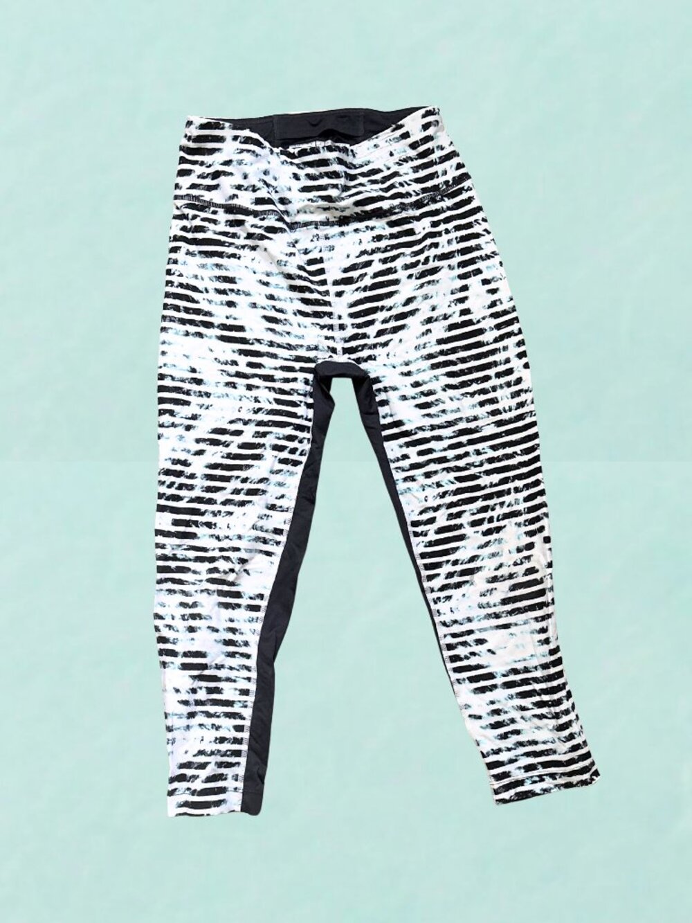 Tommy Hilfiger Sport Women's Leggings Size S/P Black‎ White Teal Stripe Athletic